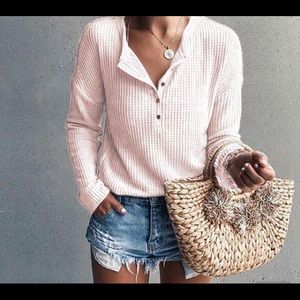 Super Chic Pink Waffle Long Sleeve Top!